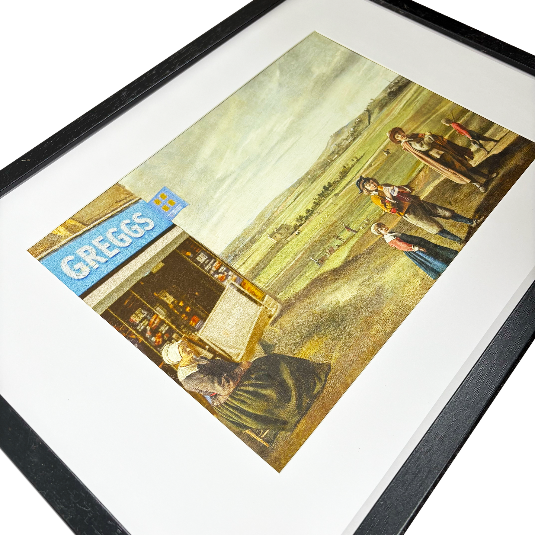 Digital print by Haus of Lucy featuring peasants and Greggs bakery