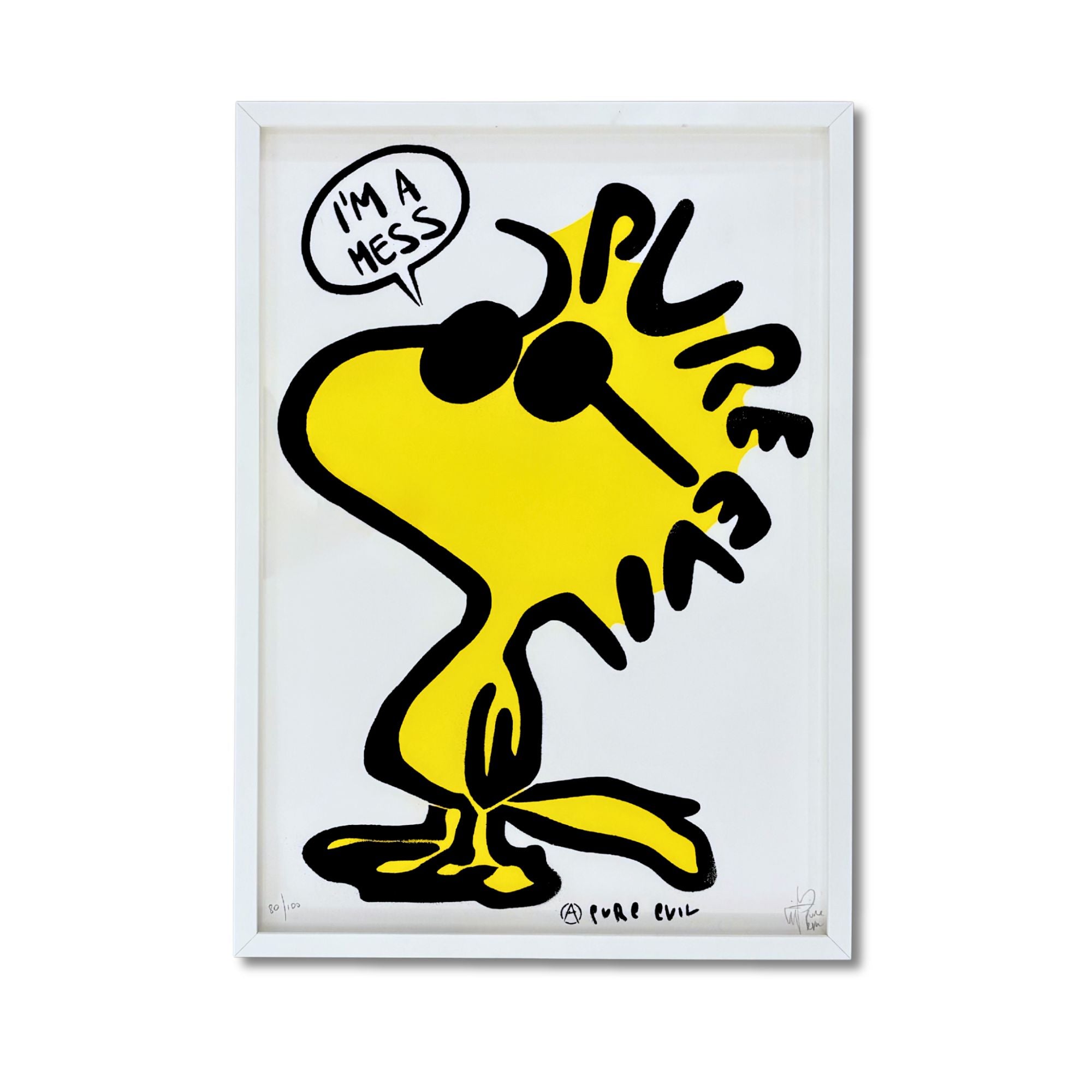 Pure Evil I'm a Mess 2 colour screenprint on Woodstock Canary Yellow Fedrigoni paper, 50x70cm