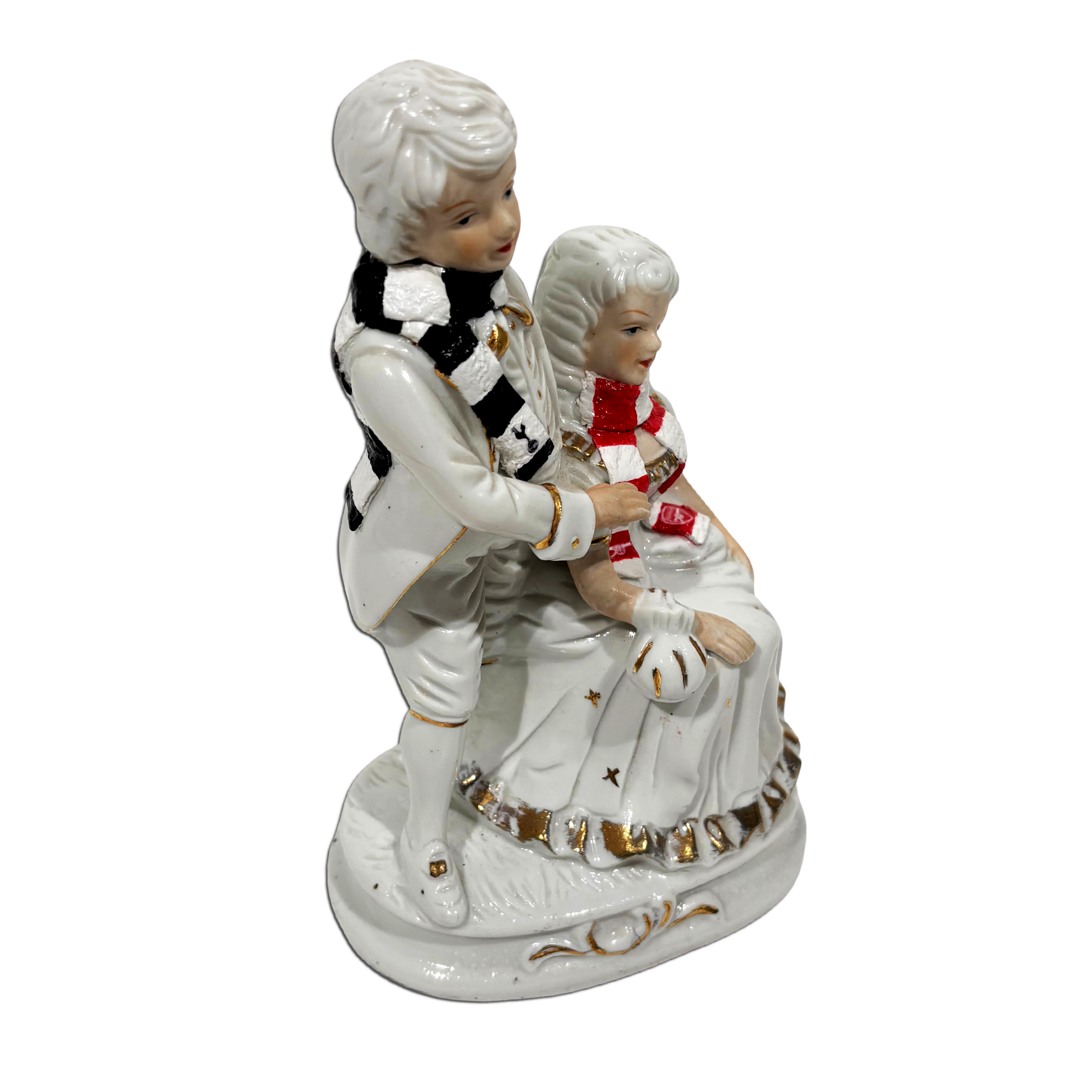 Whimsical football rivalry sculpture by Haus of Lucy, 20 x 8 x 8 cm
