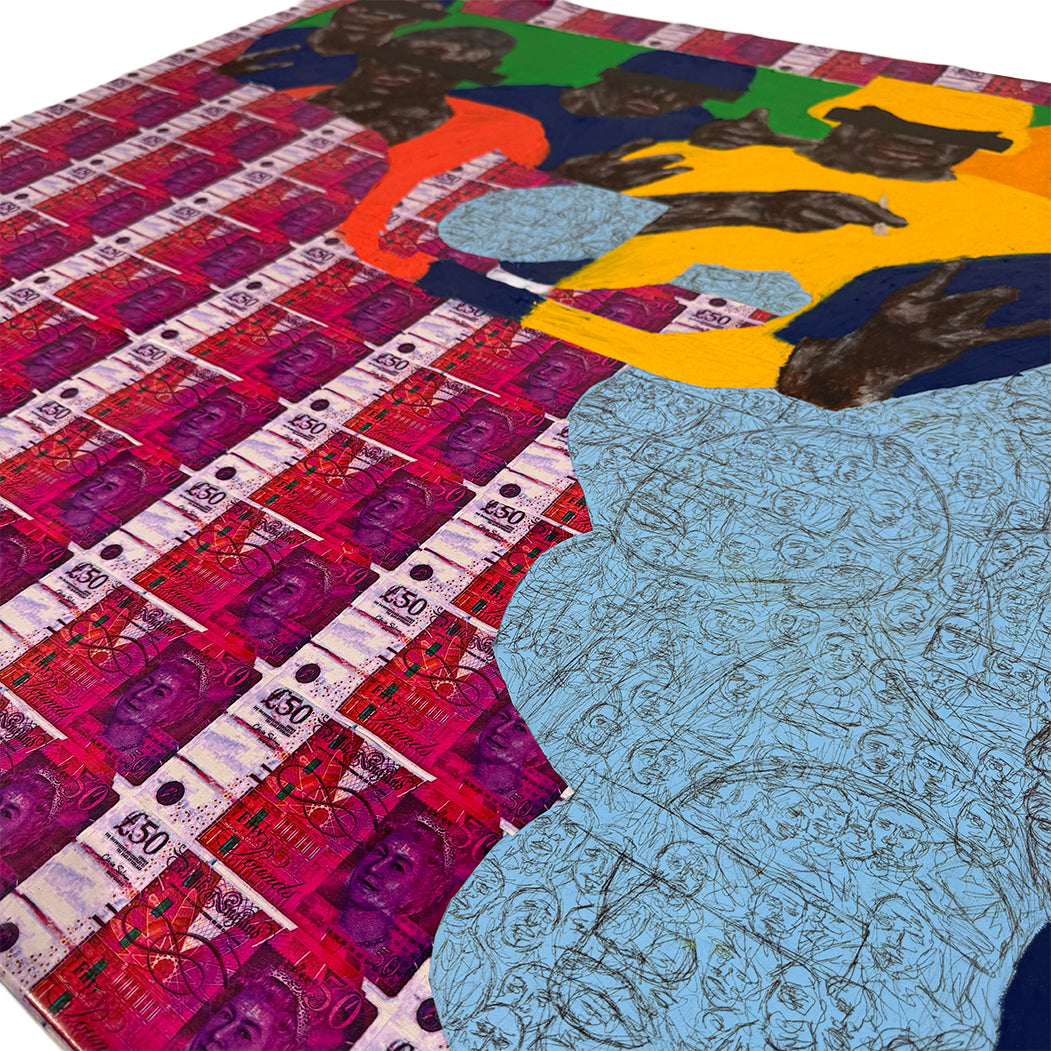 Detail of Leo Sioufi Spent most of my teens shook acrylic oil pastel collage