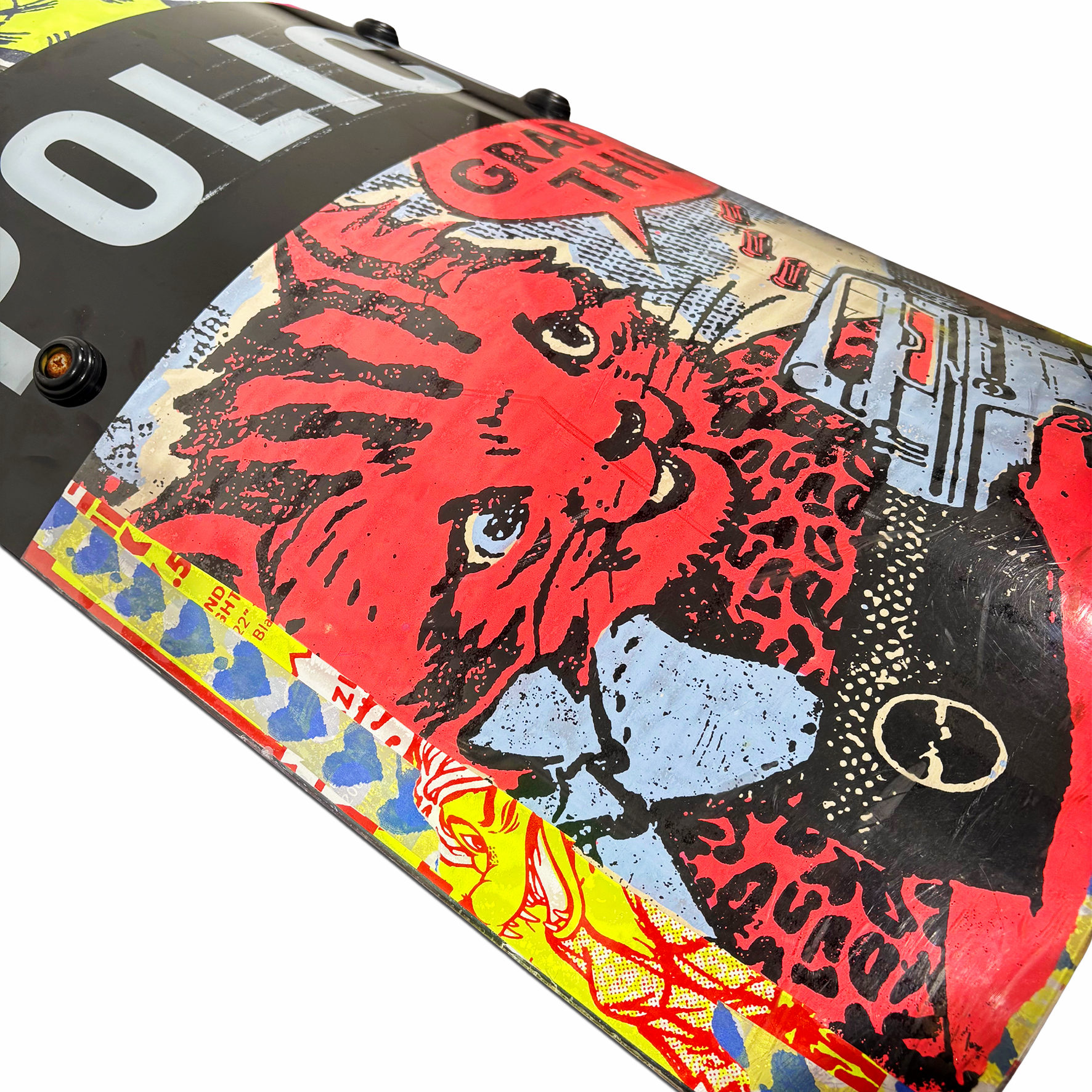 Original 2025 riot shield artwork by Ben Rider with neon screenprints