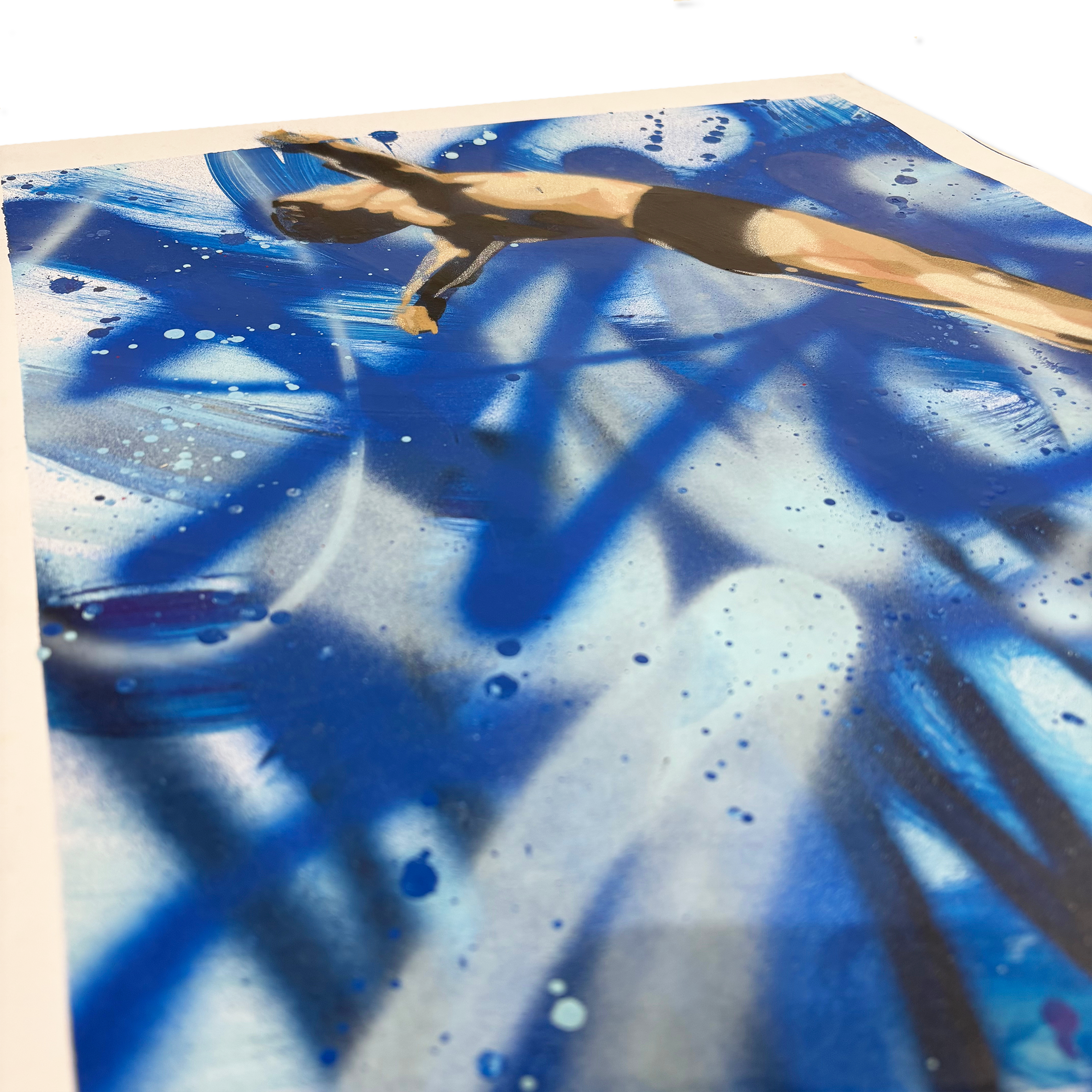 Dynamic spray paint artwork “The Jump” by Rice