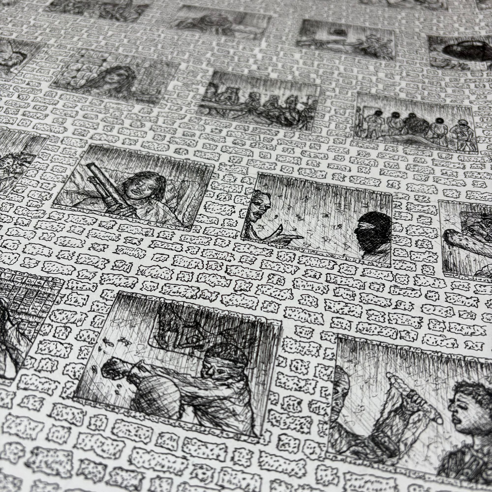 Close-up detail of fine liner texture in Leo Sioufi’s Nappy Braids