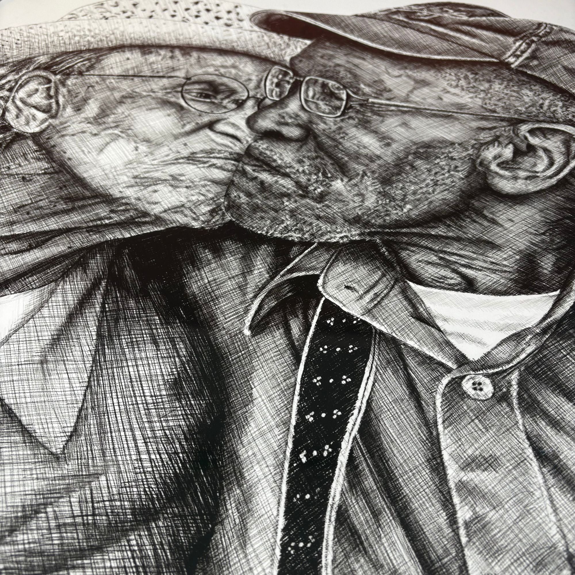 Close-up of line work and tone in Lea Braimoh’s unique Awo Eru digital print