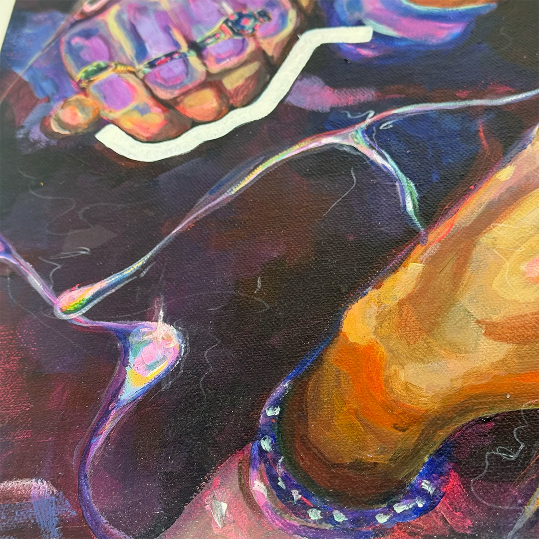 Detail of Jada Coburn Hamartia acrylic brushwork and texture