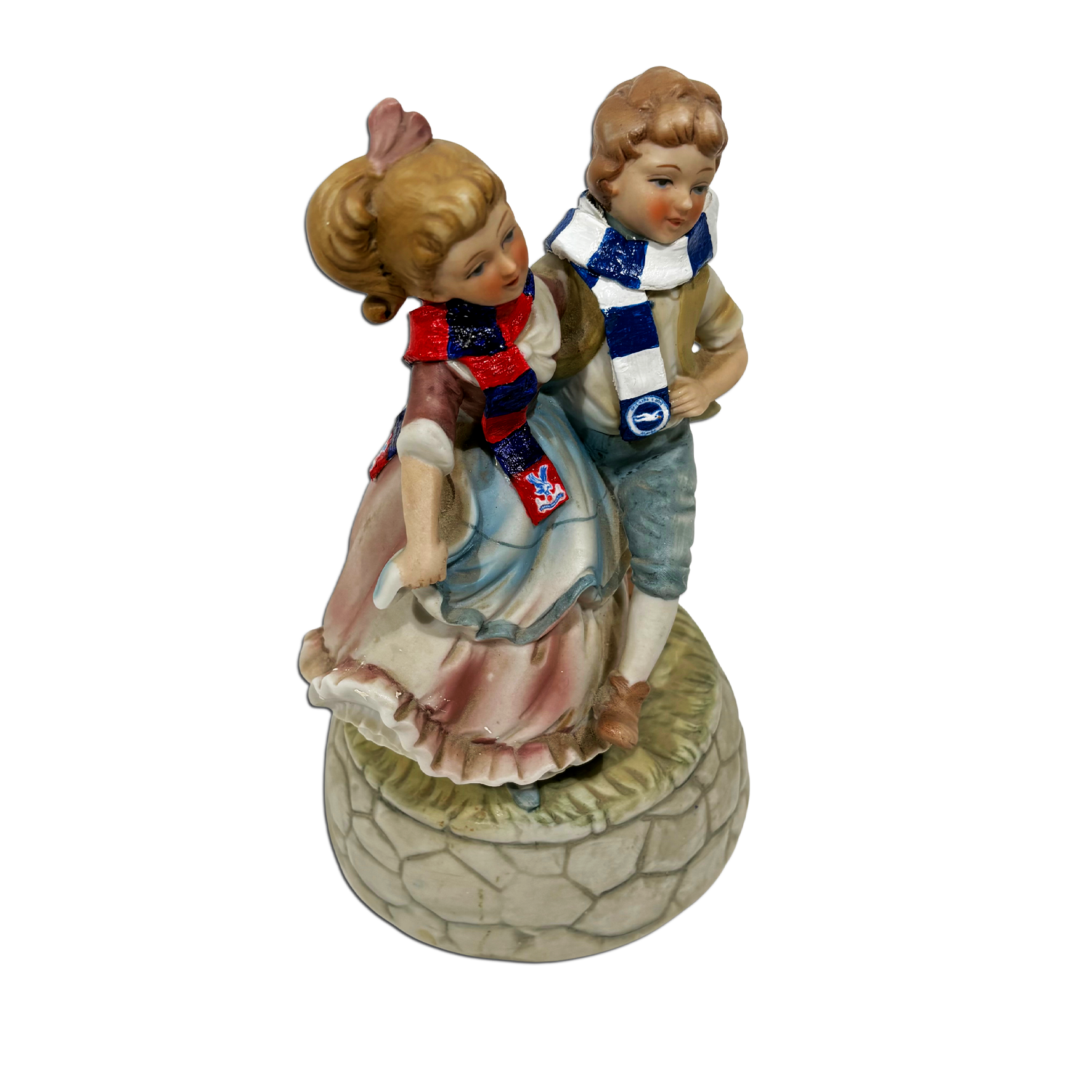 Playful football rivalry sculpture by Haus of Lucy, 20 x 8 x 8 cm.