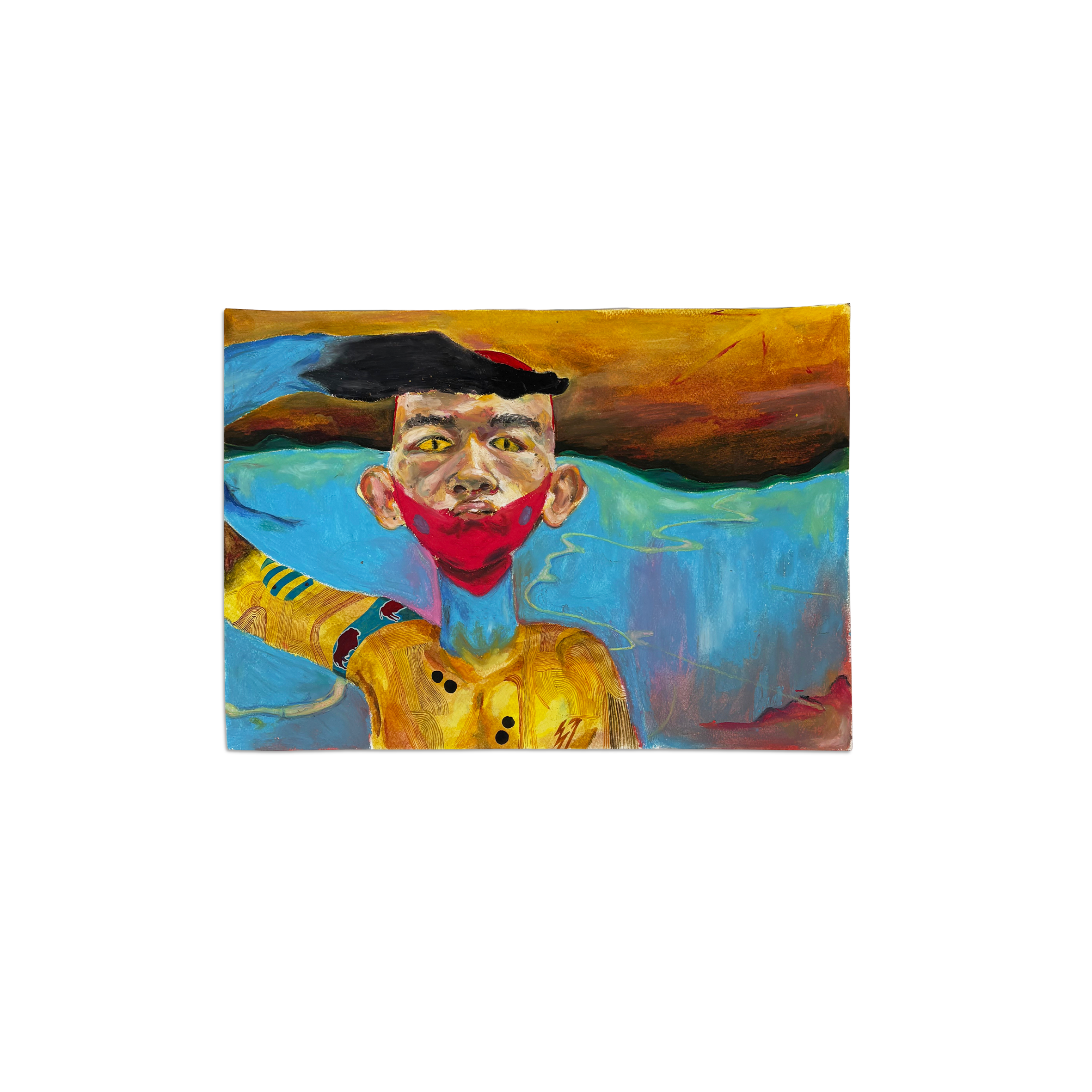 Valley of the shadow of death, I fear no evil by Adaure Amaeshi, 29x24cm, watercolour and oil pastel, 2025, exhibited at real art school birthday week