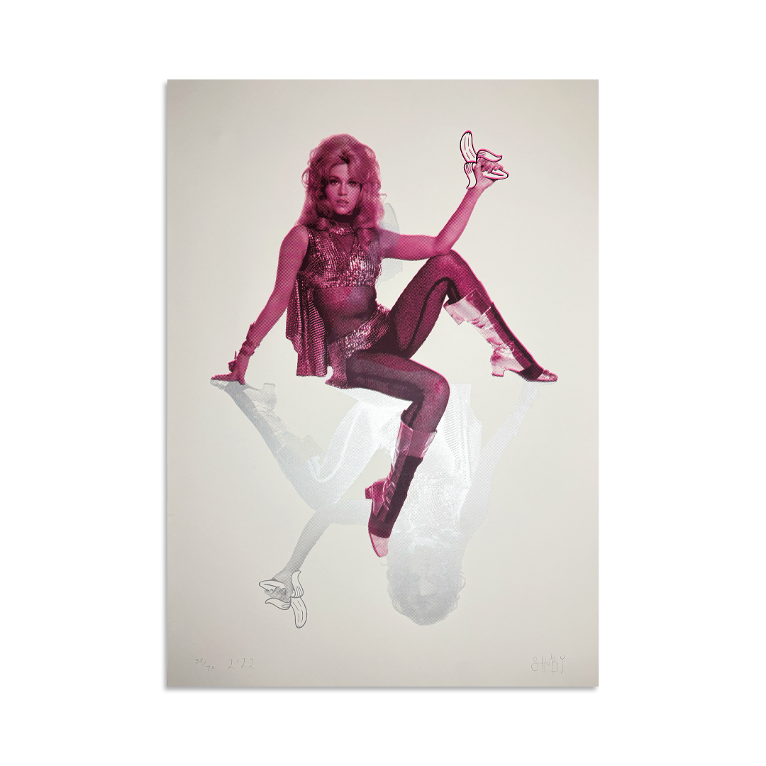 Detail of vintage imagery and banana motif in Bananarella Pink and Silver by Shuby