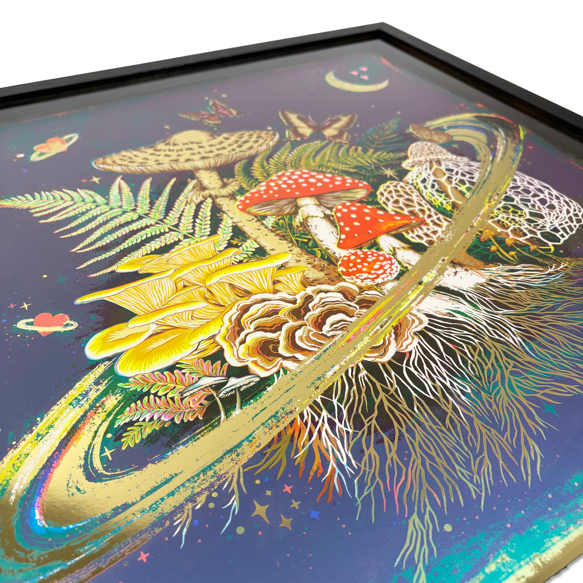 Gold mirror card screen print by Kath Leone, 1 of 10 editions in World of Wonders series.