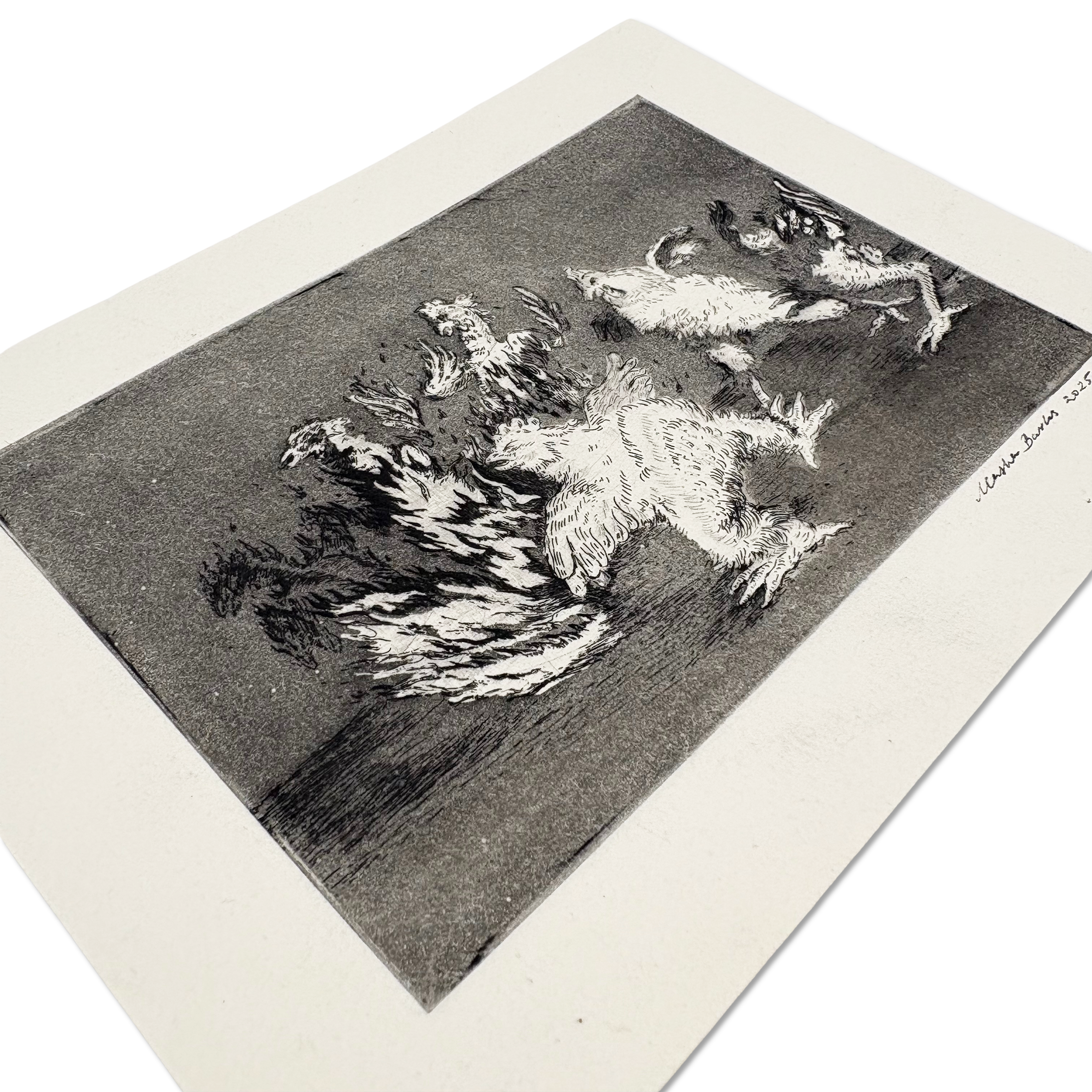 Original contemporary print Chicken Run at Camden Open Air Gallery