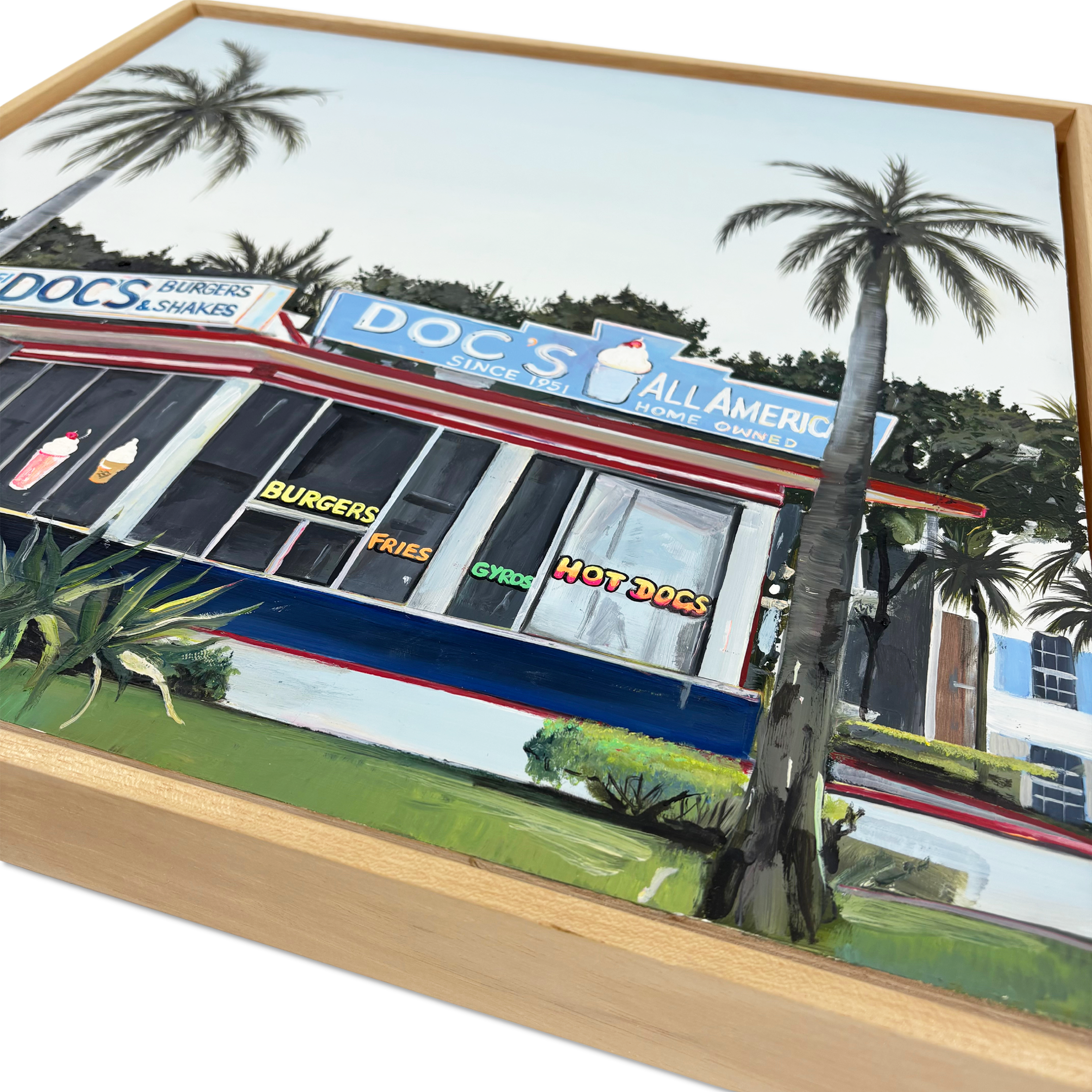 Signed 2025 oil painting by Emma Loizides capturing nostalgic diner scene