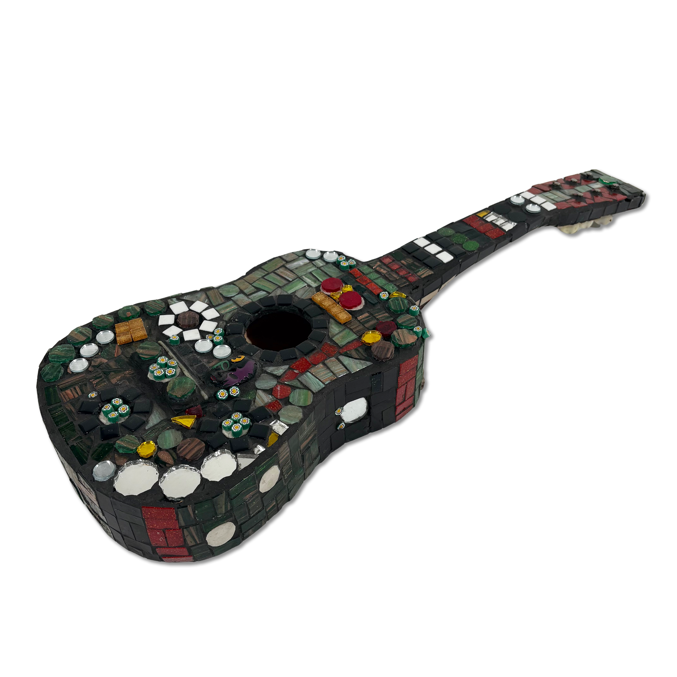 Belinda Nathan mosaic artwork Helter Skelter on ukulele full view
