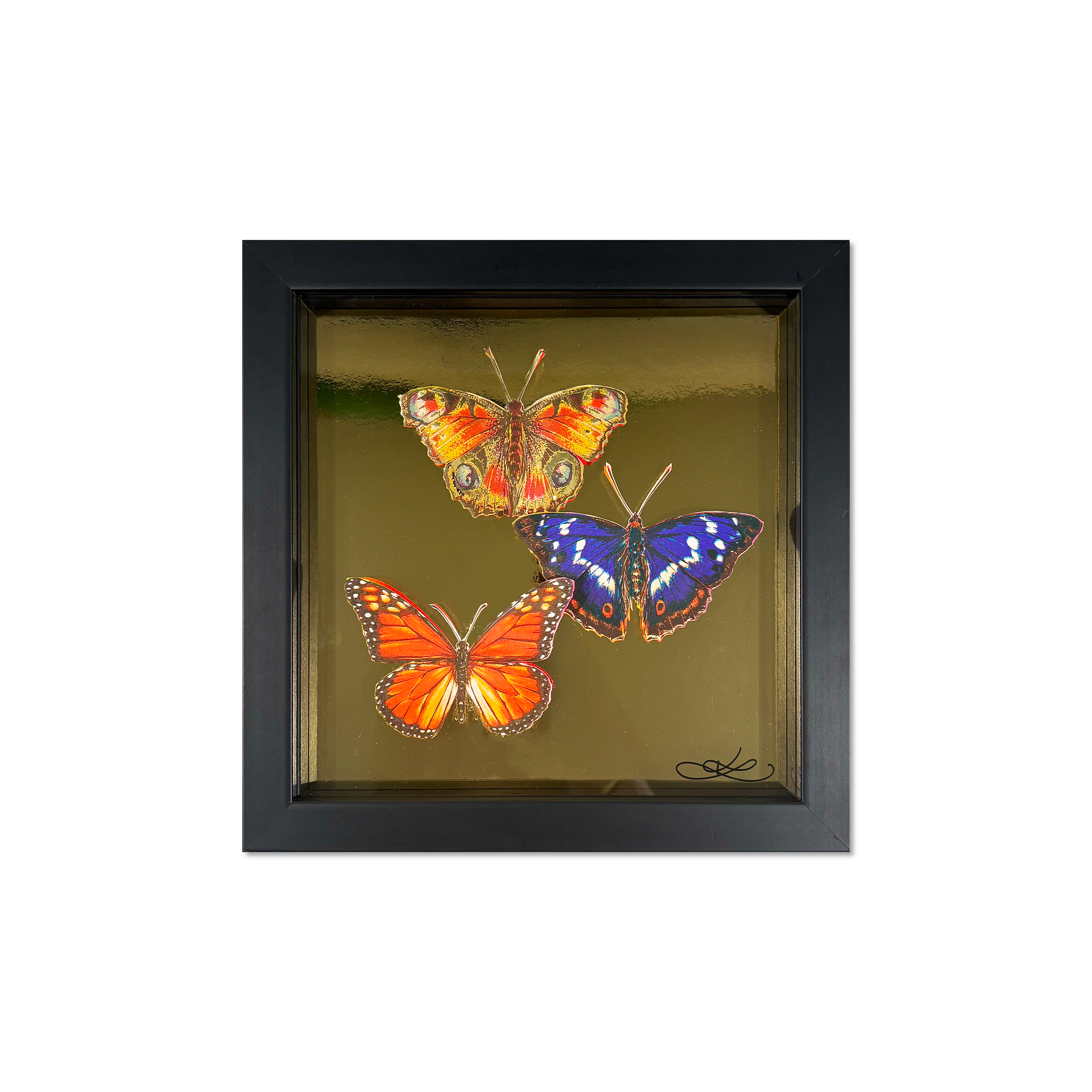 Kath Leone – Dressed To Party 1, 3D cut paper artwork with gold mirror card background.