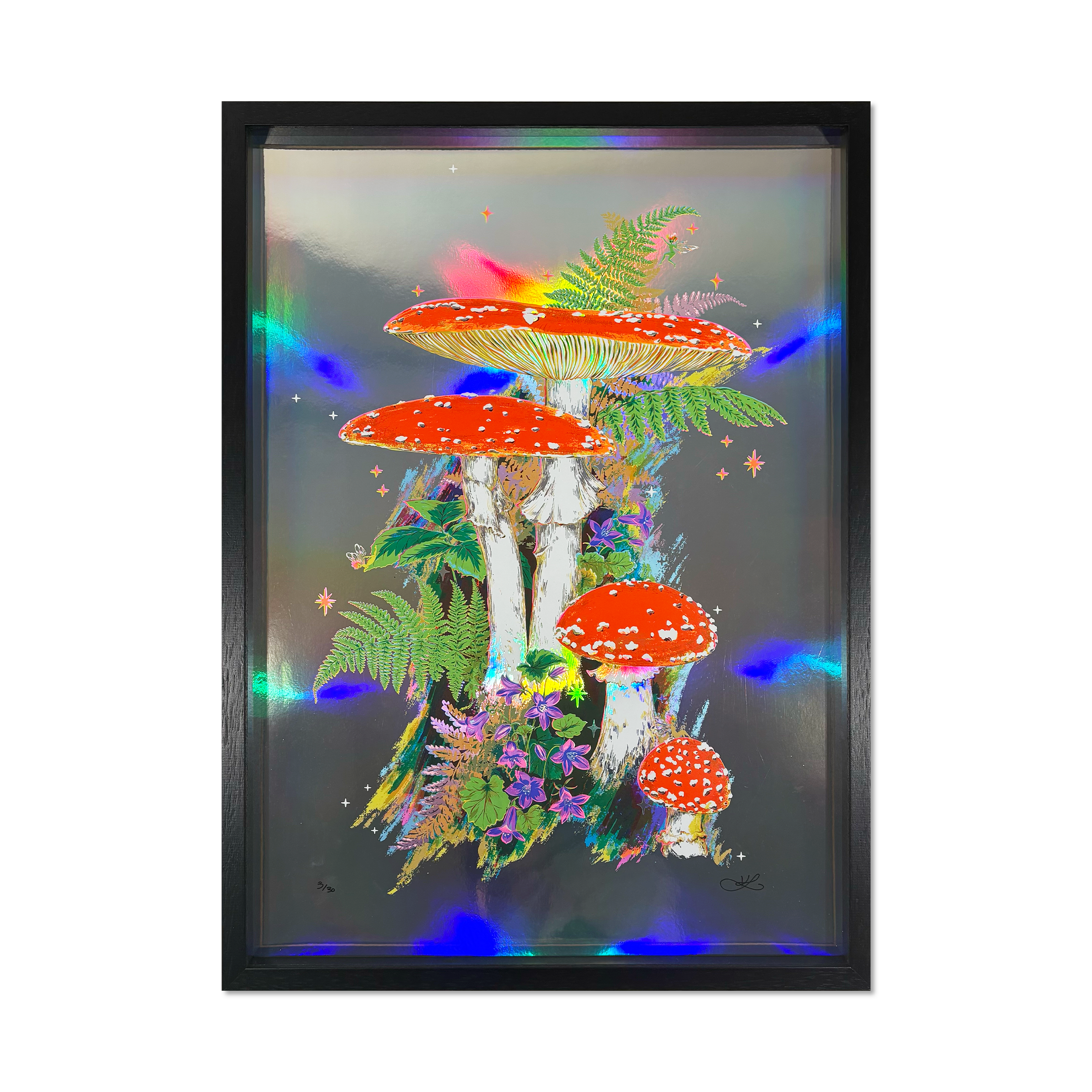Kath Leone – So Fly, 1 of 1 screen print on holographic mirror card, framed special edition.