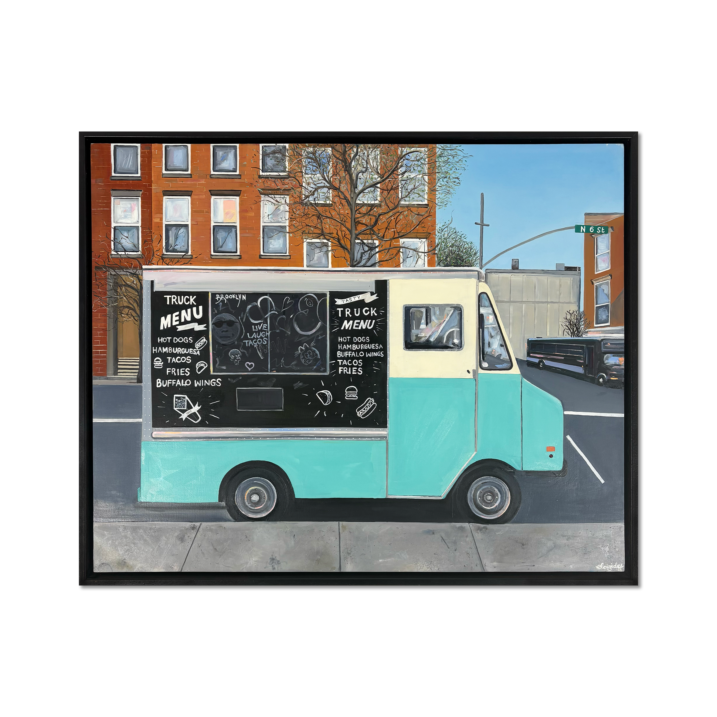 “Emma Loizides Live, Love, Tacos oil painting on wooden panel”