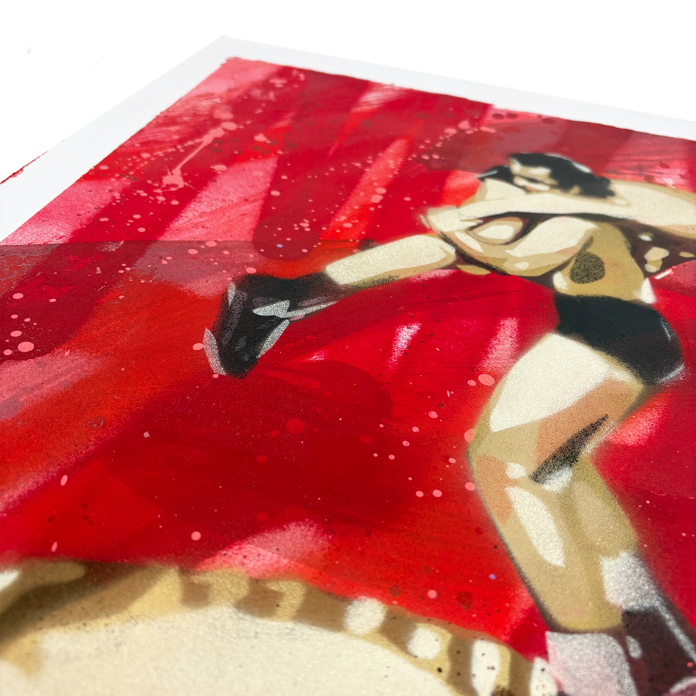Energetic spray paint artwork “Pork Pie / The Fight” by Rice
