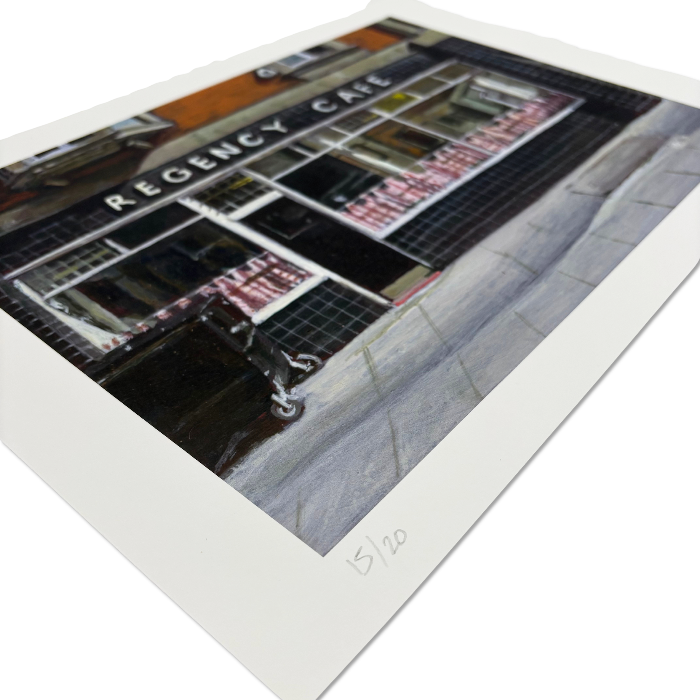 Limited edition 2020 urban scene print by Michelle Heron capturing cafe life.