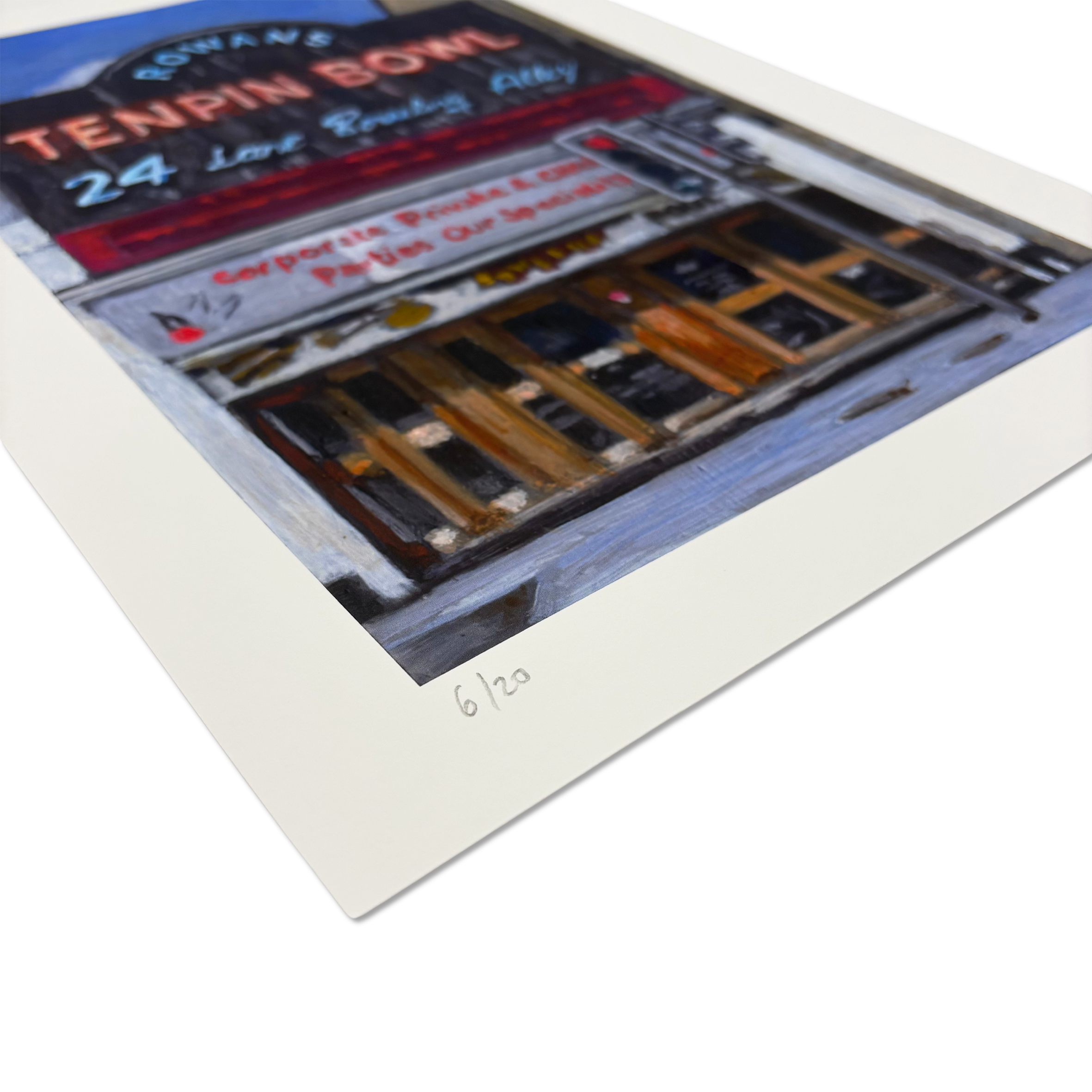 British high street-inspired giclée print Rowans Tenpin Bowl by Michelle Heron.