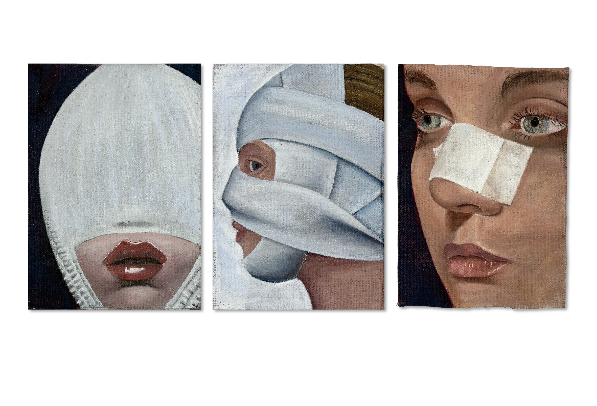 Harold Reed triptych artwork “The Descent of the Plastic Man” front view