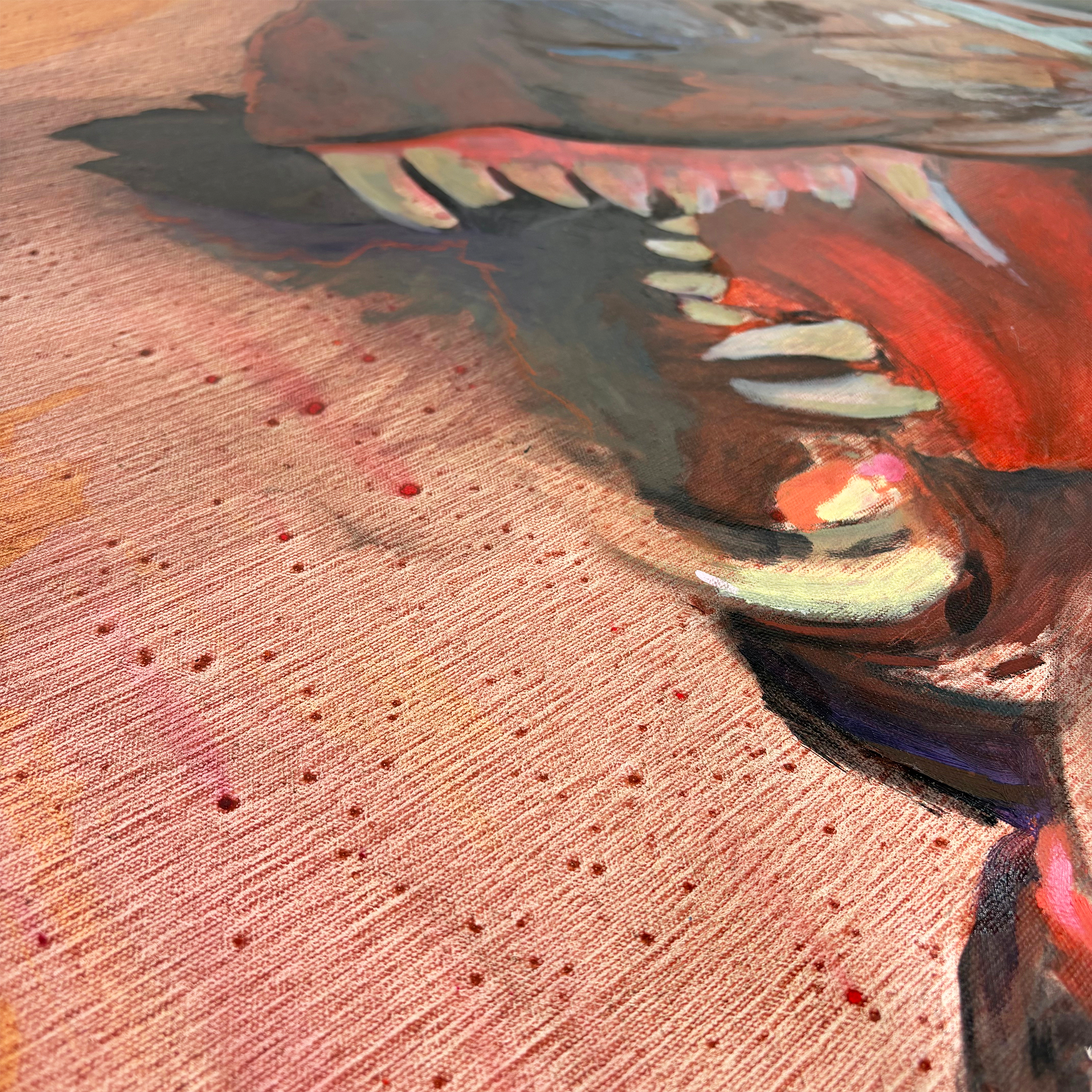 Charcoal, acrylics, and oil artwork “The Pit Bull’s Play” by Masha Barks