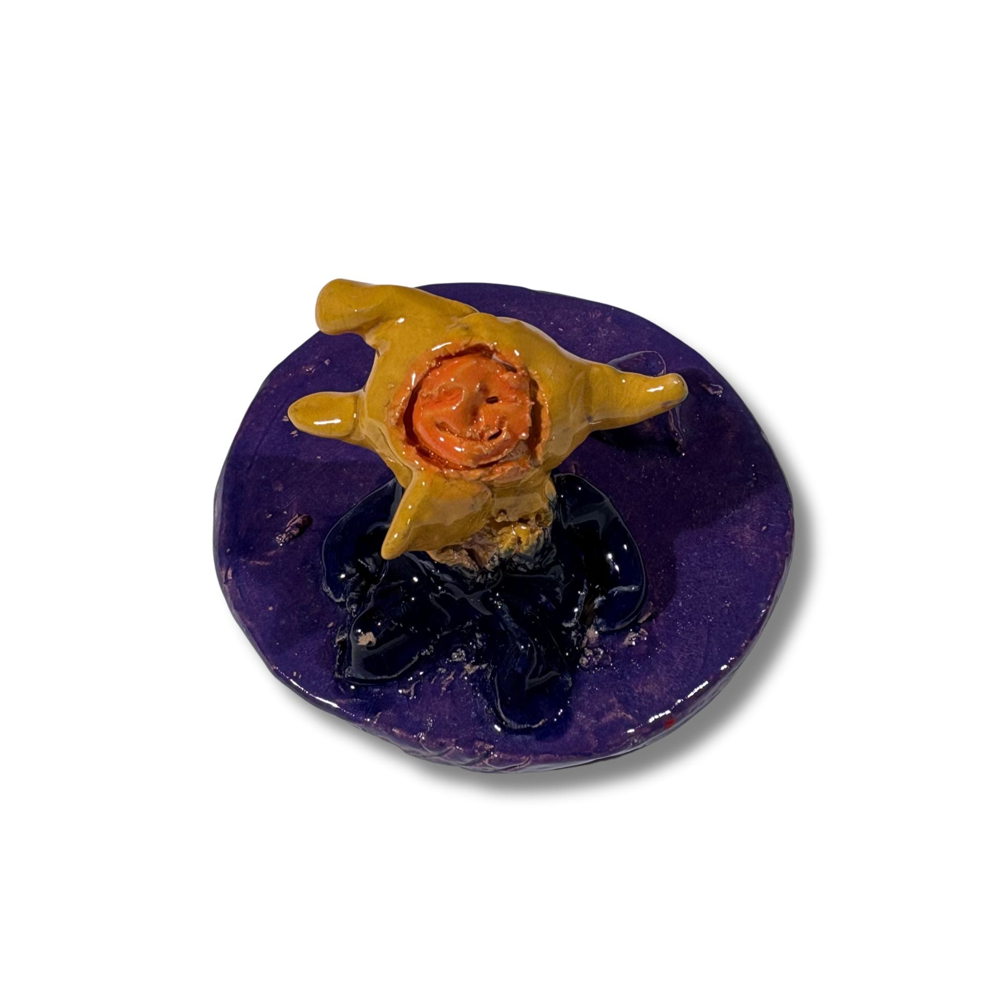 Little Star Guy ceramic sculpture by Ibrahim Chowdhury, 2025, exhibited at real art school birthday week, Camden Open Air Gallery