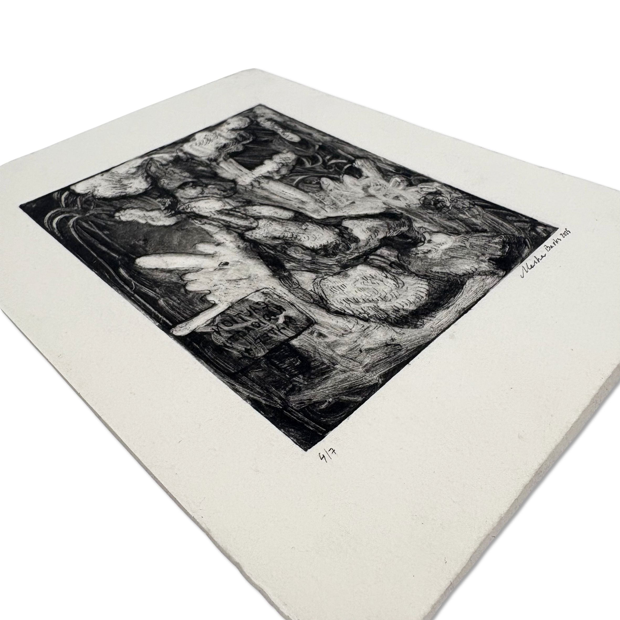 Contemporary etching artwork by Masha Barks displayed at Camden Open Air Gallery